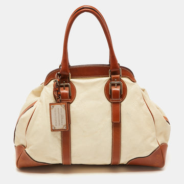Dolce & Gabbana Brown/Cream Coated Canvas and Leather Miss Romantique Bag