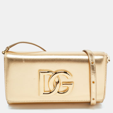Dolce & Gabbana Gold Glossy Leather DG Logo Shoulder Bag