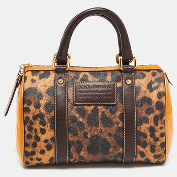 Dolce & Gabbana Brown/Yellow Leopard Print Coated Canvas and Leather Miss Escape Satchel