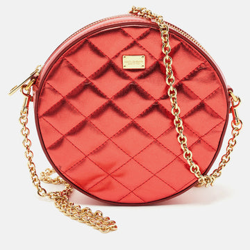 Dolce & Gabbana Metallic Red Quilted Leather Miss Glam Round Shoulder Bag