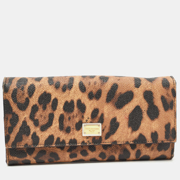 DOLCE & GABBANA Brown Leopard Print Leather Dauphine Continental Wallet