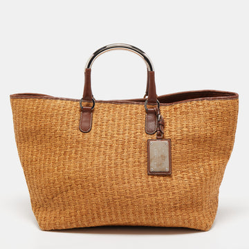 DOLCE & GABBANA Brown Raffia And Leather Miss Elsie Tote