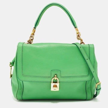 DOLCE & GABBANA Green Leather Padlock Top Handle Bag