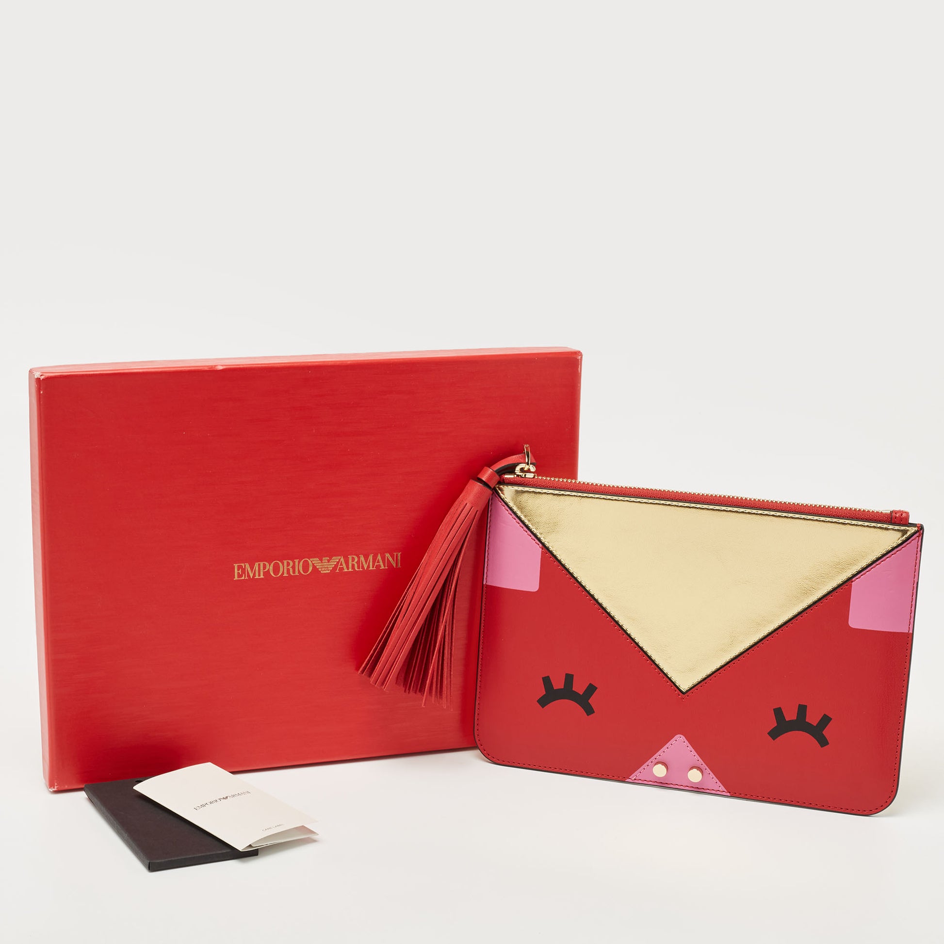 EMPORIO ARMANI Red/Gold Leather Pig Tassel Clutch