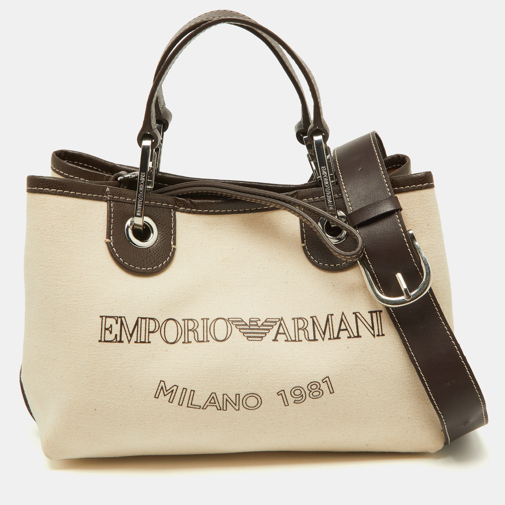 EMPORIO ARMANI Beige Brown Leather Myea Tote