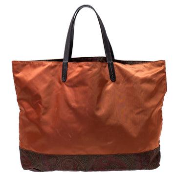 ETRO Orange Paisley Nylon Reversible Shopper Tote