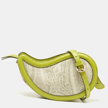 ETRO Light Green/Grey Paisly Coated Canvas and Leather Crossbody Bag