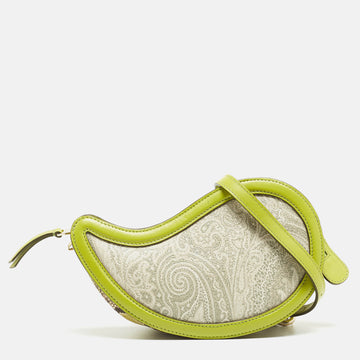 ETRO Light Green/Grey Paisley Coated Canvas and Leather Crossbody Bag