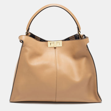 Fendi Beige Leather Large X-Lite Peekaboo Top Handle Bag