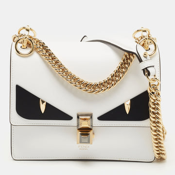 Fendi White/Black Leather Small Eye Detail Kan I Shoulder Bag