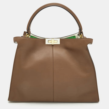 Fendi Brown Leather Large X Lite Peekaboo Top Handle Bag