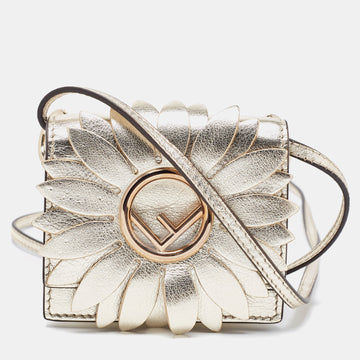 FENDI Gold Leather Micro Flower Kan I Crossbody Bag