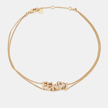 Fendi Gold Tone Double Strand Crystal Logo Choker