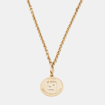 Fendi Identification Gold Tone Metal Pendant Necklace