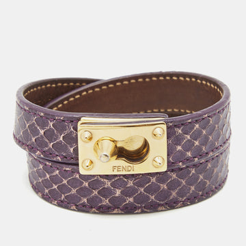 Fendi Purple Leather Gold Tone Double Wrap Bracelet
