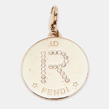 FENDI Identification Crystal R Gold Tone Charm Pendant