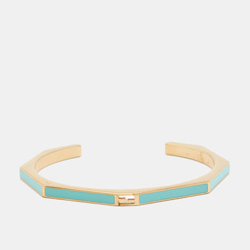 FENDI Baguette Blue Enamel Gold Tone Bracelet