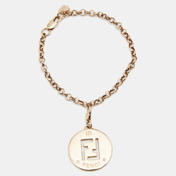 FENDI Identification Gold Tone Charm Bracelet