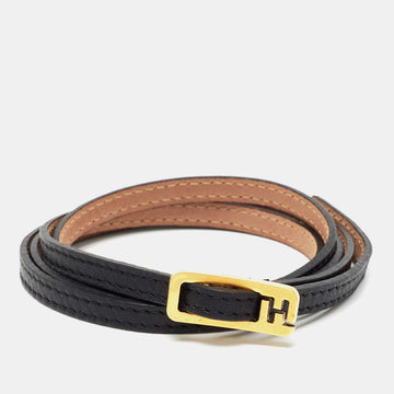 FENDI Black Leather Wrap Logo Bracelet