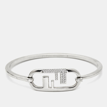 FENDI O'Lock Crystal Silver Tone Bracelet S