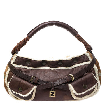 Fendi Brown Leather and Suede Shearling Hobo