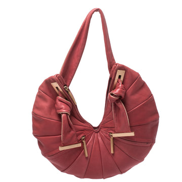Fendi Red Pleated Leather Front Zipped Hobo