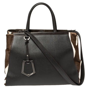 Fendi Dark Brown/White Leather and Calf Hair Medium 2jours Tote