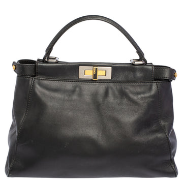 Fendi Black Leather Medium Peekaboo Top Handle Bag