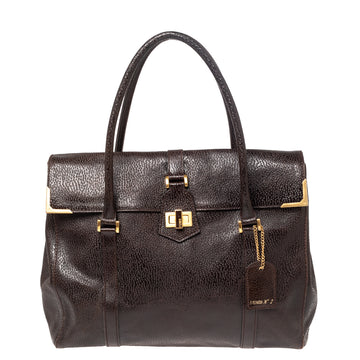 Fendi Mocha Brown Textured Leather Linda Tote