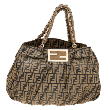 Fendi Tobacco Zucca Shimmer Canvas Large Mia Shoulder Bag