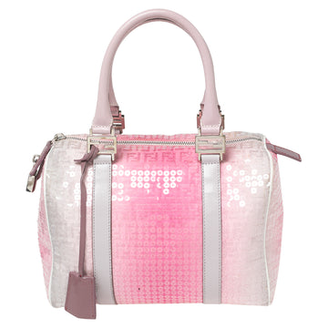 Fendi Ombre Pink Zucchino Fabric  Leather and Sequins Forever Bauletto Boston Bag