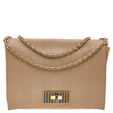 Fendi Beige Pequin Embossed Leather Large Claudia Shoulder Bag