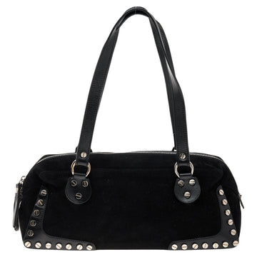 Fendi Black Suede Studded Satchel