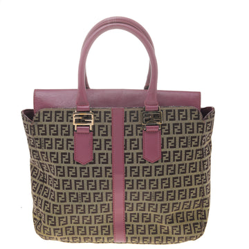 Fendi Brown/Pink Zucchino Canvas And Leather Tote