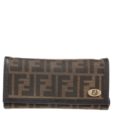 Fendi Tobacco Zucca Canvas and Leather Flap Continental Wallet