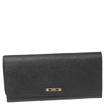 Fendi Black Leather Flap Continental Wallet