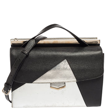 Fendi Black/Silver Leather Small Demi Jour Top Handle Bag