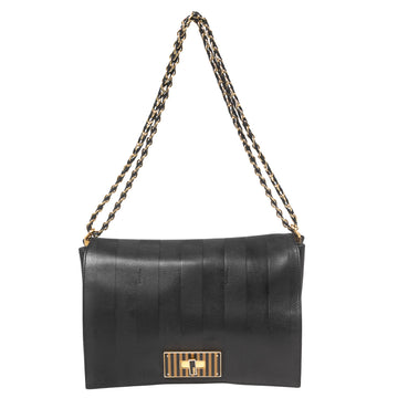 Fendi Black Pequin Embossed Leather Large Claudia Shoulder Bag