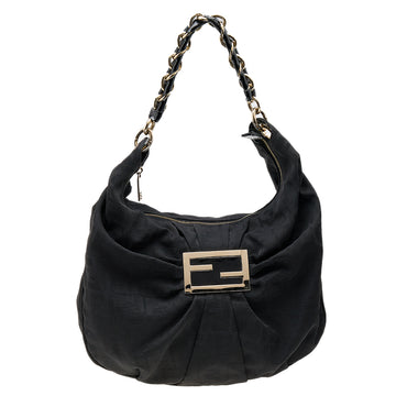 Fendi Black Zucca Canvas Mia Hobo