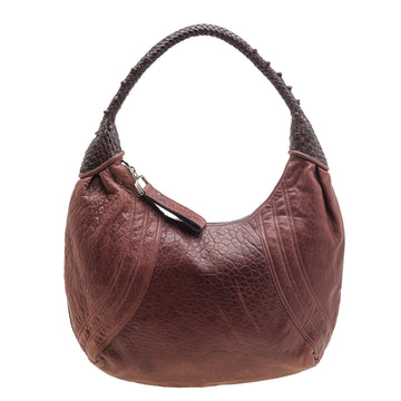 Fendi Brown Leather Braided Handle Spy Hobo