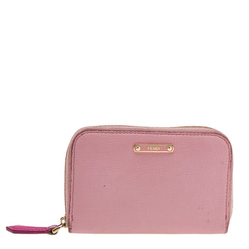 Fendi Pink Leather Zip Around Compact Wallet