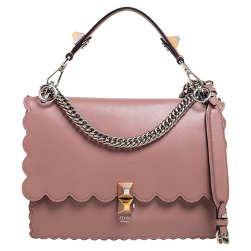 Fendi Old Rose Leather Scalloped Studded Kan I Shoulder Bag