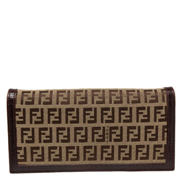 Fendi Beige/Brown Zucchino Canvas and Leather Flap Continental Wallet