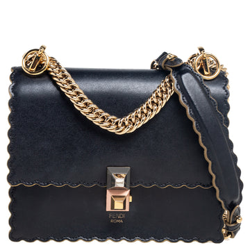 Fendi Black Leather Small Scalloped Kan I Shoulder Bag