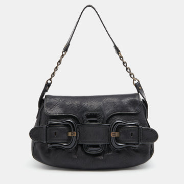 Fendi Black Patent and Leather B Bis Shoulder Bag