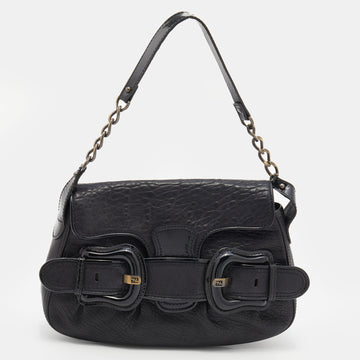 Fendi Black Leather And Patent Leather B Bis Shoulder Bag