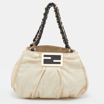 Fendi Light Beige Zucca Canvas Small Mia Tote