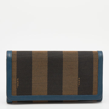 Fendi Brown/Blue Pequin Stripe Canvas And Leather Flap Continental Wallet