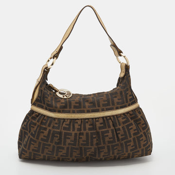 Fendi Tobacco/Gold Zucca Canvas and Leather Chef Hobo