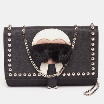 Fendi Black Leather Karlito Wallet on Chain Bag